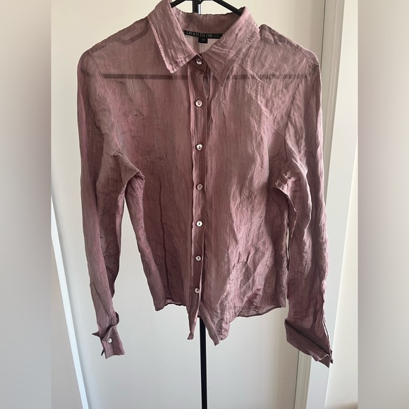 Lafayette New York 148 Silk Blend Button Down Shirt Mauve Purple Sheer Sz 10 - Picture 8 of 8